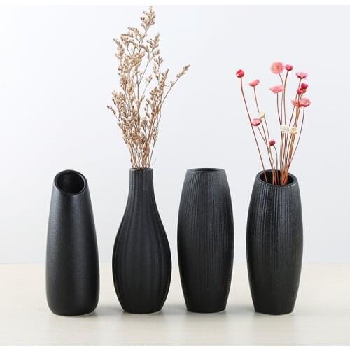 Modern Black Pottery Vase Ceramic Cachepot for Flower Stable Centerpieces Minimalist Decor Porch Shelf Furnishings Hydroponics