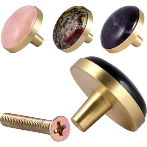 TUMBEELLUWA Natural Crystal Stone Drawer Knobs Pull Handles,Cupboard Dresser Door Pull with Screws Home Decor Furniture Hardware