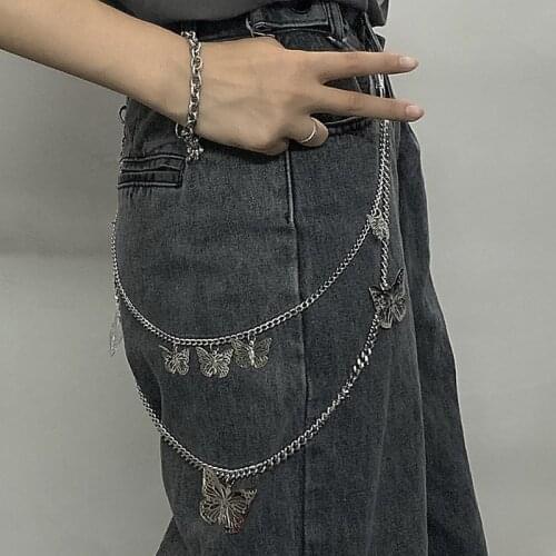 All-match Double-layer Butterfly Pants Chain Ins Decorative Unisex Belt Accessories Waist Chain Ins Hip Hop Chain on The Jeans