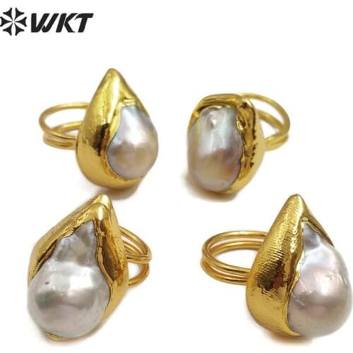 WT-R338 WKT New Arrivals Baroque Pearl With Gold Electroplated Adjustable Ring Pearl Ring Women Elegant Jewelry
