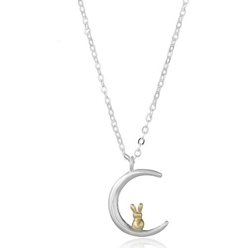 925 Sterling Silver Necklace Pendant For Women Crescent Bunny Pendant New Fashion Charm Adjustable Chain Choker Gift Jewelry