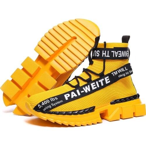 Plus Size Summer High Top Running Shoes Men Sneakers Sport Yellow Sports Shoes Male Basket Fitness Walking Athletic Gym GME-0103