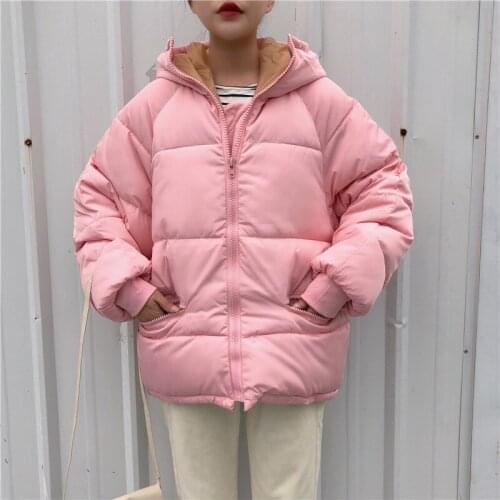 Women Autumn Winter Hooded Solid Casual Zippered Parkas Jacket Overcoat Outwear Loose