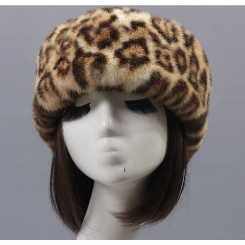 Women Faux Fur Visor Cap Fashion Casual Leopard Printing Winter Warm Comfortable Beanie Female Short Plush Empty Top Hat 059