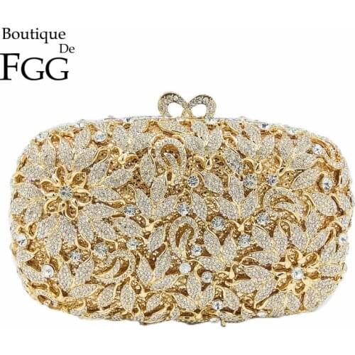 Boutique De FGG Elegant Flower Women Diamond Evening Bags and Clutches Ladies Wedding Party Dinner Crystal Purses and Handbags