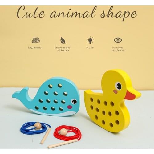 1pc Baby Wooden Montessori Educational Toys DIY Handmade Wear Stitching Button Beads Lacing Threading Board Toys For Kids Gifts