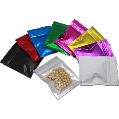100Pcs 9 Colors Aluminum Foil Bags Heat Seal Zip Lock Flat Package Pocket Pouches for Candy Spices Storage Smell Proof Mylar Bag