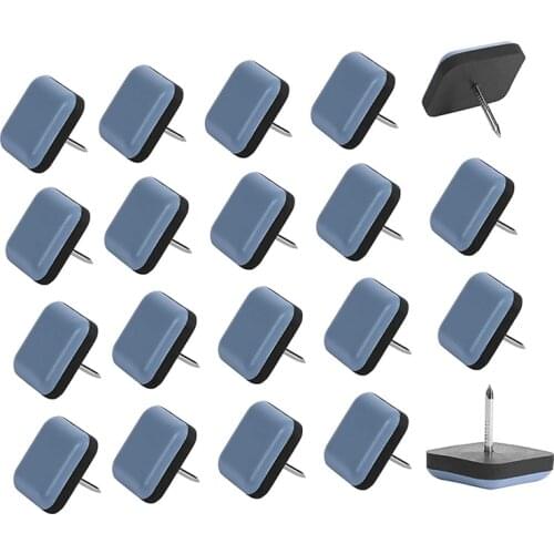 GTBL 20Pcs Chair Glides Furniture Sliders PTFE Easy Moving Pads Square with Nail Feet Protector for Hardwood Floor