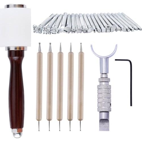 27Pcs/set Stitching Carving Woodworking Sewing Saddle Groover Leather Craft Punch Tool Set DIY Leathercraft Hand Tools