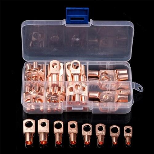 60PCS Car Auto Copper Ring Terminal Wire Crimp Connector SC Bare Cable Battery Terminals Soldered Connectors Assorted Kit