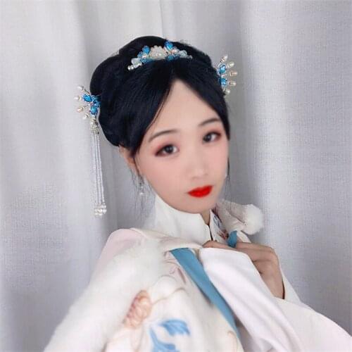 1 set Creative Hanfu Hair Accessories Ancient Hair Crown Flower Hairpin Tassel Headdress Earrings Decor Prop Women Girl Gift