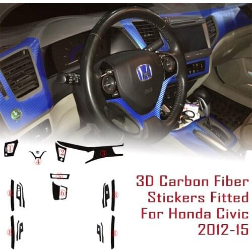 Car-Styling New 3D Carbon Fiber Car Interior Center Console Color Change Molding Sticker Decals For Honda Civic 2012-2015