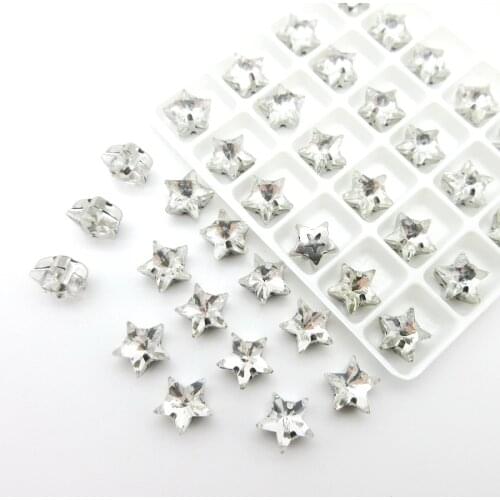 Shine glass crystal silver claw setting 10mm clear Five-pointed star shape sew on rhinestone beads wedding dress appliques diy