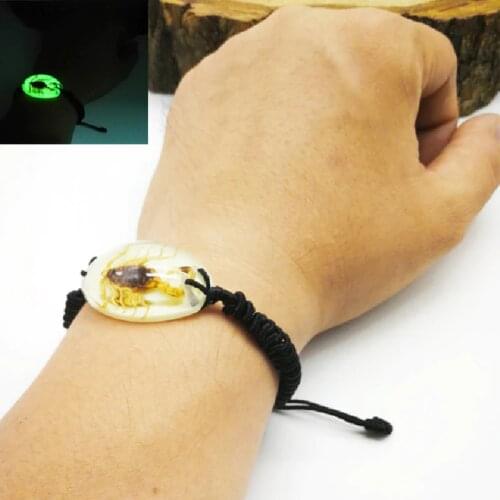 Luminous Scorpion bracelet accessories Real yellow and black scorpions mens bracelets jewelry Special gift bracelets on hand