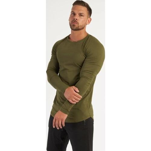 Brand Mens Clothing Solid Color Fitness Fashion Long Sleeve Bodybuilding Breathable Autumn and Winter Trend Slim Sports T Shirt