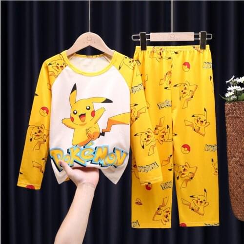 Boutique Kids Clothing Boy Pikachu Pajamas Long-sleeved Trousers Suit Spring and Autumn 3-8y Old Girl Cute Home Service Naruto