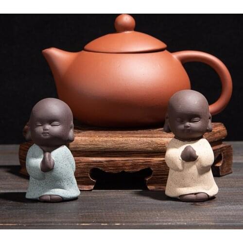 Tea Pets Ceramic Ornament Tea Pet Piety Buddha Statue Monk Tea Play Tea Table Crafts Living Room Home Office Desk Decoration