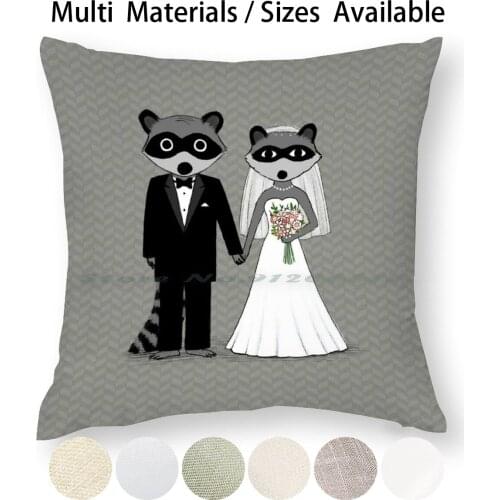 Raccoons Wedding Pillow Case Throw Pillow Cover Cotton Linen Flax Raccoon Raccoons Animals Cartoons Wedding Couple Love Coon