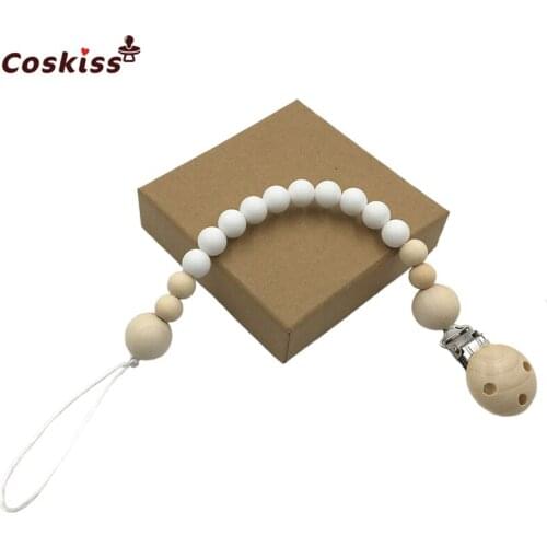 Wooden Pacifier Clip Baby Wooden Teether Baby Rattle Charm Pendant Necklace Materials Chew Beads