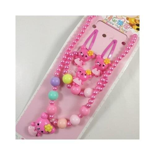 Childrens Jewelry Set Girls' Accessories Princess Necklace Ring Hairpin Hair Rope 5 Piece Set