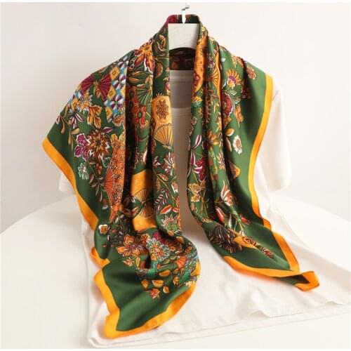 Design Twill Square Scarf For Women Hair Wrap Headscarf Print Shawl Neckerchief Female Headband Foulard Hijab Fashion Bandana