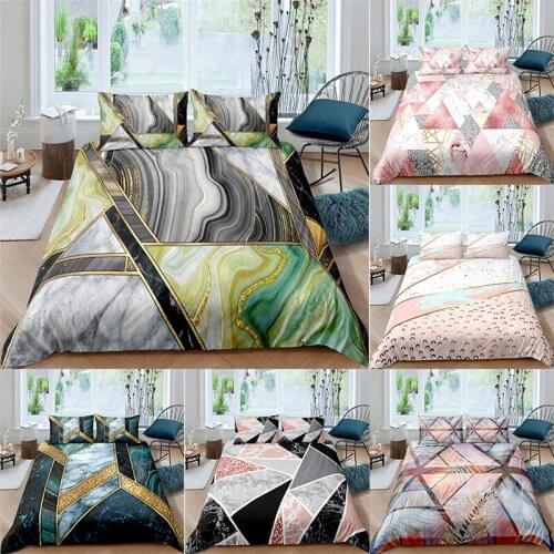 Home Textile Luxury 3D Geometric Marble Print 2/3Pcs Comfortable Duvet Cover Pillowcase Bedding Sets Single Queen and King Size