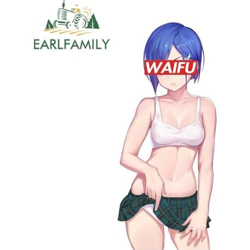 EARLFAMILY 13cm x 5.7cm for Sexy Girl Waifu Car Stickers Anime Creative Decals Scratch-Proof Caravan Helmet Decor Car Goods