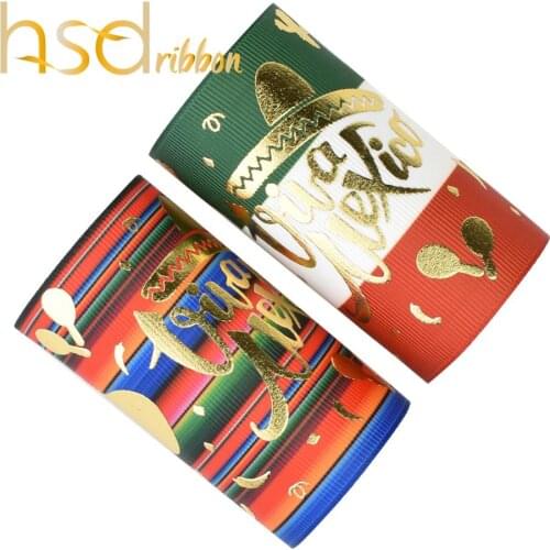 HSDRibbon 75mm 3inch gold foil custom printed Mexico Series grosgrain ribbon