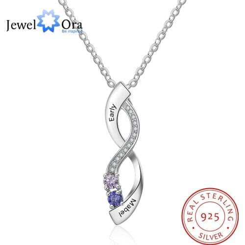 JewelOra 925 Sterling Silver Custom Engraved Pendant Personalized Infinity Name Necklaces with 2 Birthstones S925 Silver Jewelry