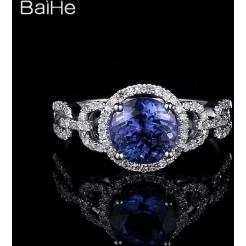 BAIHE Solid 14K White Gold 1.5CT Flawless Round Tanzanite Wedding Women Trendy Fine Jewelry Tanzanite Ring