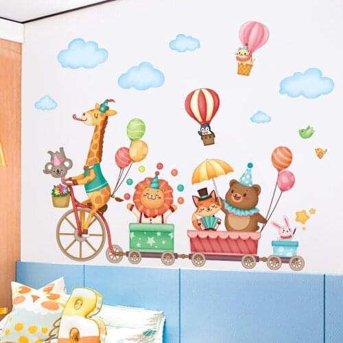 Cartoon Animal Wall Stickers Kids Room Wall Decoration Baby Bedroom DIY Creative Bicycle Decals