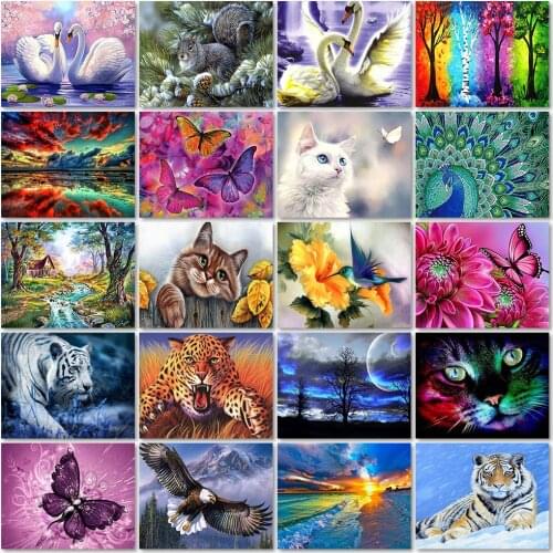 New Arrival Round Drill Diy Diamond Painting Cross Ctitch Kits 5d Diamond Mosaic Embroidery Landscape Animal Mosaic Painting