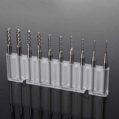 10PC 0.8mm to 3.175mm Carbide PCB Drill Bit CNC Tungsten Steel for Print Circuit Board 3.175mm Shark Milling cutter set
