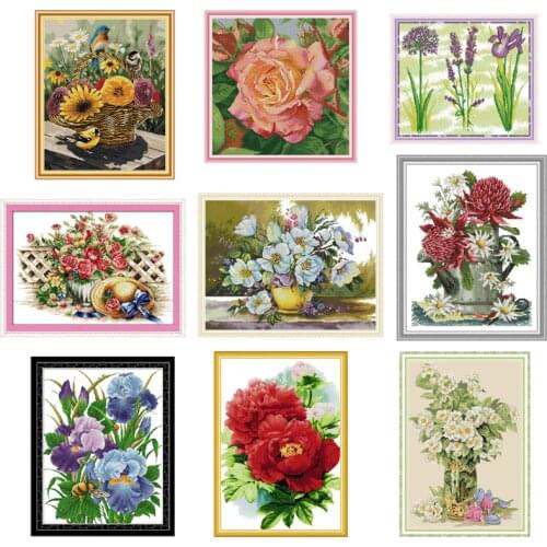 The Iris flower Patterns Cross Stitch Kits Aida Needlework Embroidery Sets Handmade 11CT 14CT Count Print Canvas Home Decoration