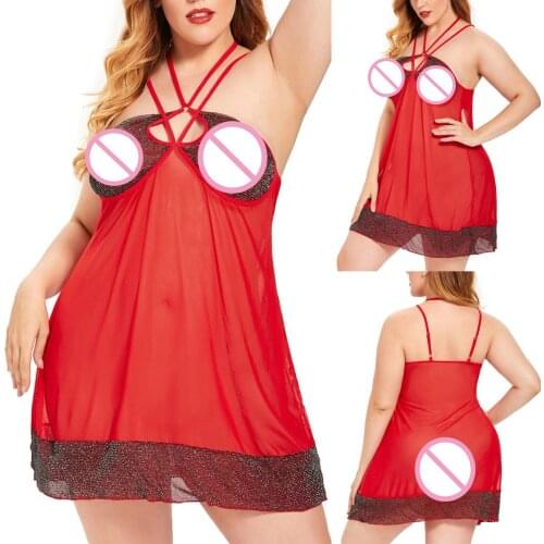 2021 New Fashion Women Nightwear Ladies Lace Sleepwear Plus Size Nightdress Stitching Halterneck Sexy Nightdress