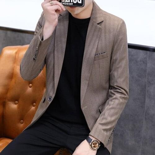 2021 Mens New Autumn Fashion Vertical Striped blazer Youth Casual Slim Single Button blazer
