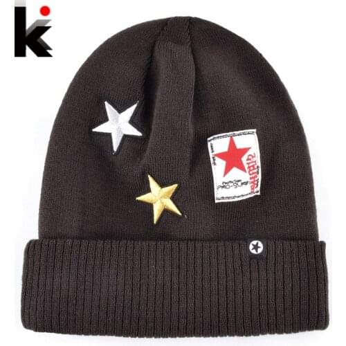 Autumn And Winter Mens Fashion Knitted Hats Stars Embroidery Skullies Beanies For Men Warm Knit Hip Hop Caps Women Gorros Touca