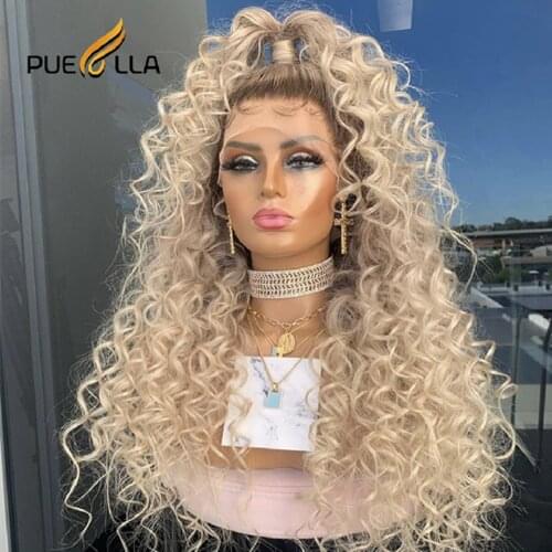 Ombre Blonde Curly 13x4 Lace Front Wig For Black Women Remy Brazilian With Baby Hair 180 Density 13x6 Lace Front Human Hair Wig
