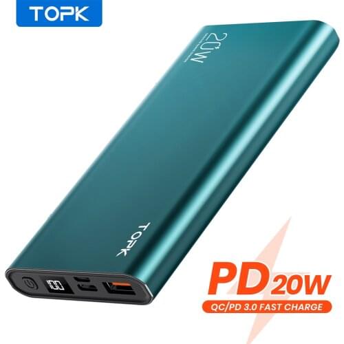 TOPK I1007P Power Bank 10000mAh PD 20W Fast Charging Powerbank LED Two-way Portable External Battery Charger For iPhone Xiaomi