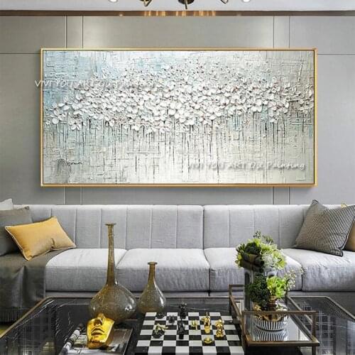 Handpainted Oil Painting on Canvas new Handmade knife white flower oil Painting Wall Art picture home decoration For Living Room