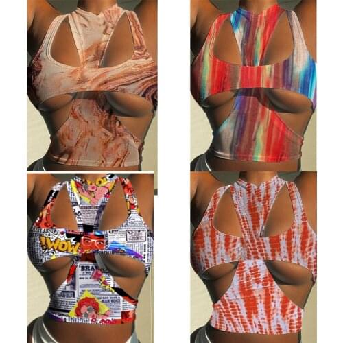 Sexy Two-piece Tank Crop Tops Tie Dye Cut out Tank Tops Women Summer Fashion Party Clubwear 2021 Y2k Clothes Plus Size S-3XL