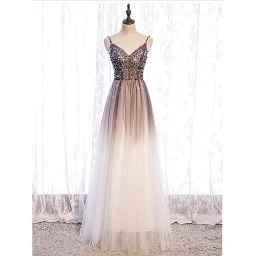 V-Neck A-Line Evening Dress Formal Robe De Soiree Tulle With Beads Sequined Evening Dresses Long Dress 2021 Vestido De Festa