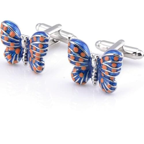 High Quality New Blue Butterfly Cufflinks for Mens Jewelry Metal Enamel Mens Business Shirt Cuff Links Men Wedding Accessories