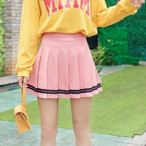 New Korean Version of Pleated Skirt Good Elasticity High Waist Solid Color Girlish Sexy Skirt A Line Skirt for Women Dance Skirt