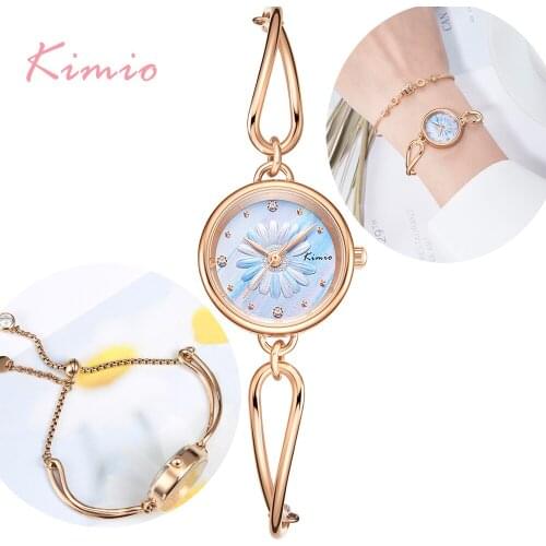KIMIO 3D Daisy Small Dial Women Bracelet Watches Bandage Crystal Watch Women Brand Luxury Female Wristwatch
