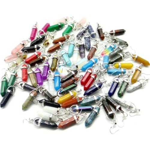 Natural stone lapis Quartz crystal agates mix stone Hexagonal Reiki charms chakra Pendant Earring women Fashion Jewelry 1 Pair