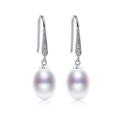 [NYMPH] pure natural pearl earrings,8-9mm freshwater drop pearl fine jewelry gift for women E204