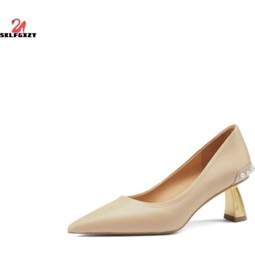 SKLFGXZY Ms. Dress Shoes Women Genuine Leather Cowhide High-heeled Shoes Office Wedding Party Shoes Pumps