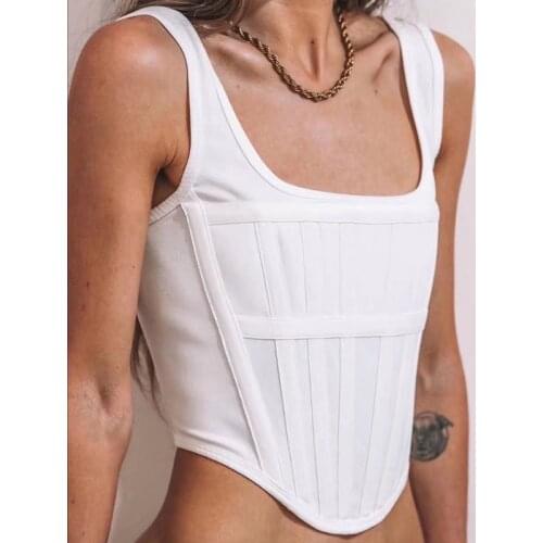 VGH Sexy Corset Vest Women Sleeveless Square Collar Causal Tank Tops Female Fashion Clothes 2021 New