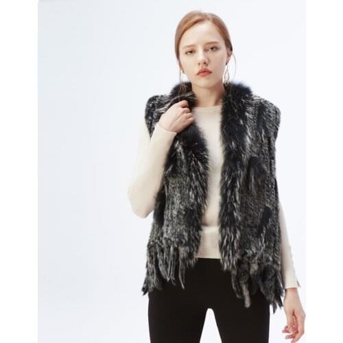Natural Rabbit Fur Vest With Raccoon Fur Collar New Color Waistcoat jackets knitted Gilets wool vest colete de pele de coelho
